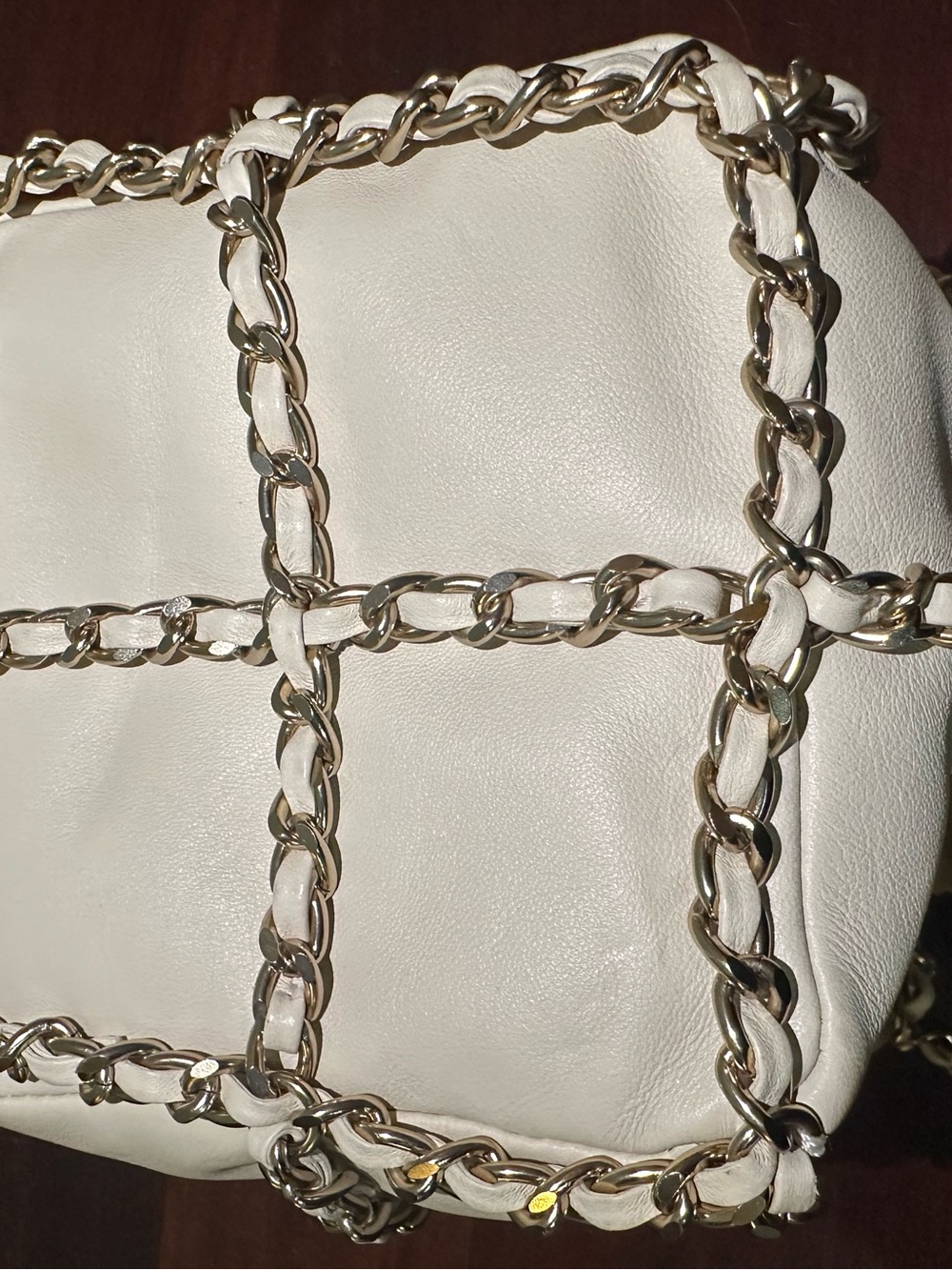 Chanel CC Bucket Bag Drawstring Cream Leather Gold Chain Crossbody | Authentic - Picture 9 of 9